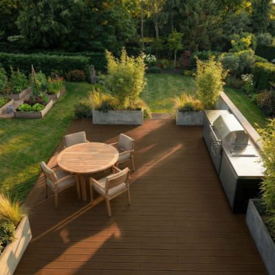 Kit Terrasse Composite NAVIA 20m² - Teck - 61 lames de terrasse (220 x 14.5 x 2.2 cm) - Fixation par Clips - Terrasse