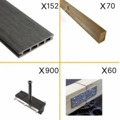 Kit Terrasse Composite NAVIA 50m² - Gris Foncé - 152 lames de terrasse ...