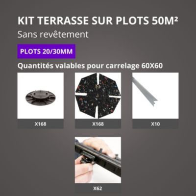 kit terrasse sur plots sans revêtement 50m² - finition gris aluminium - 20/30 mm - JOUPLAST
