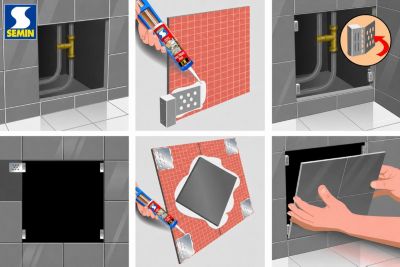 Kit Trappe Magnétique Semin - Accès Baignoire - s'adapte à toutes Dimensions de Carrelage - Salle de Bains (lot de 2)