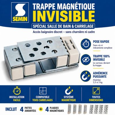 Kit Trappe Magnétique Semin - Accès Baignoire - s'adapte à toutes Dimensions de Carrelage - Salle de Bains