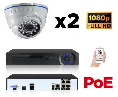 Kit vidéo-surveillance 2 caméras dome ip fullhd 1080p poe