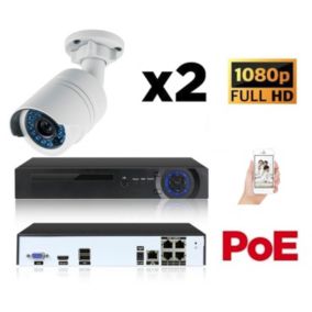 Kit vidéo-surveillance 2 caméras tube ip fullhd 1080p poe