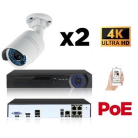 Kit vidéo-surveillance 2 caméras tube ip ultrahd 4k - 8mp poe