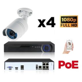 Kit vidéo-surveillance 4 caméras tube ip fullhd 1080p poe