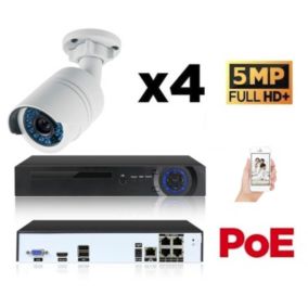 Kit vidéo-surveillance 4 caméras tube ip fullhd+ 5mp poe