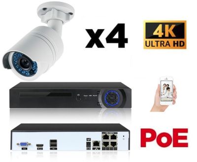 Kit vidéo-surveillance 4 caméras tube ip ultrahd 4k - 8mp poe