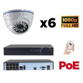 Kit vidéo-surveillance 6 caméras dome ip fullhd 1080p poe