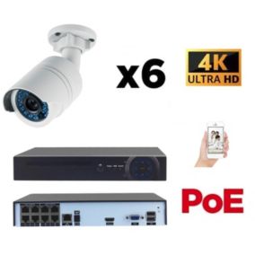 Kit vidéo-surveillance 6 caméras tube ip ultrahd 4k - 8mp poe