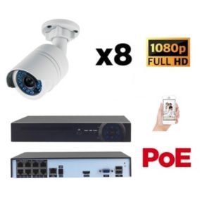 Kit vidéo-surveillance 8 caméras tube ip fullhd 1080p poe