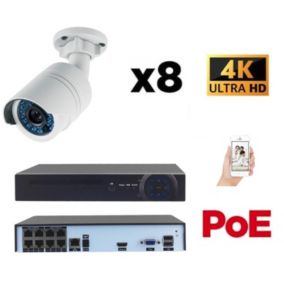 Kit vidéo-surveillance 8 caméras tube ip ultrahd 4k - 8 mp poe