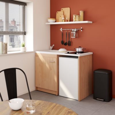 Kitchenette complète vitrocéramique décor chêne H. 94,5 x l. 120 cm