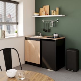 Kitchenette complète vitrocéramique noir et effet chêne H.94,2 x l.120 cm