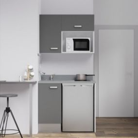 Kitchenette K00L - 100 cm - emplacements frigo top et micr Gris - Cromo - évier à gauche