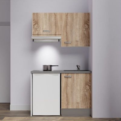 Kitchenette K01 - 120 cm - Façades : Bois - Plan de travail : Gris béton - Crédences : Non - Evier Noir