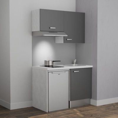 Kitchenette K01 - 120 cm - Façades : Gris - Plan de travail : Blanc - Crédences : Non - Evier Inox