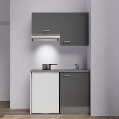 Kitchenette K01 - 120 cm - Façades : Gris - Plan de travail : Gris béton - Crédences : Non - Evier Gris