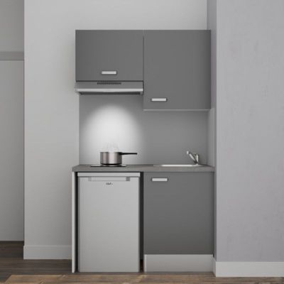 Kitchenette K01 - 120 cm - Façades : Gris - Plan de travail : Gris béton - Crédences : Non - Evier Inox