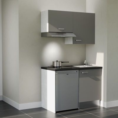 Kitchenette K01 façades Gris - Plan de travail Noir texturé - Crédences : Non - Evier inox - Electroménager Inox inclus