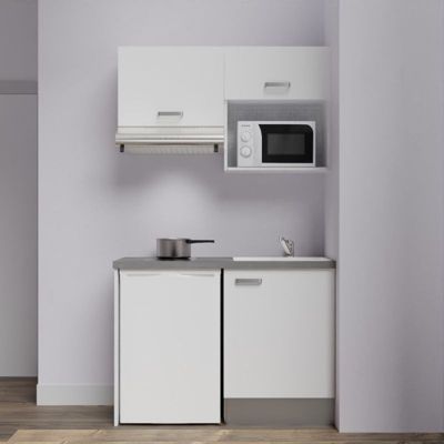 Kitchenette K02 - 120 cm - Façades : Blanc - Plan de travail : Gris béton - Crédences : Non - Evier Blanc