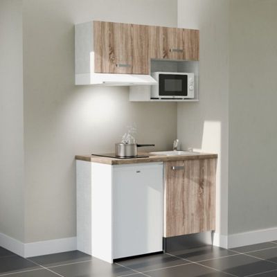 Kitchenette K02 - 120 cm - Façades : Bois - Plan de travail : Bois - Crédences : Non - Evier Inox
