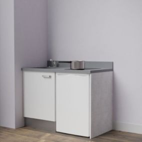 Kitchenette K08L - 120 cm avec plan monobloc et emplacemen Blanc - Cromo - évier à gauche