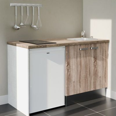 Kitchenette K17 - 140 cm - Façades : Bois - Plan de travail : Bois - Crédences : Non - Evier