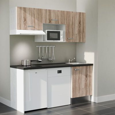 Kitchenette K55 - 180 cm - Façades : Bois - Plan de travail : Noir - Crédences : Non - Evier