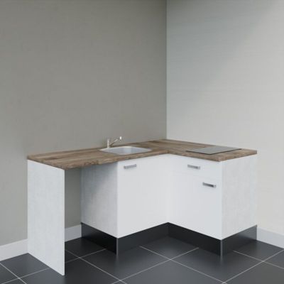 Kitchenette KA01 - 128 cm - Façades : Blanc - Plan de travail : Bois - Crédences : Non - Evier