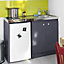 Kitchenette Simply grise, caisson + plan de travail + évier + frigo + plaque électrique