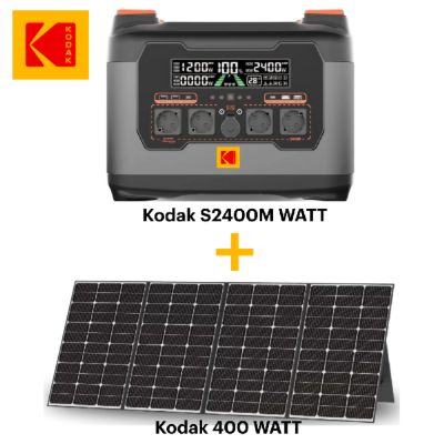 KODAK Kit Station d'Énergie Portable S2400 + Panneau Solaire 400W - Batterie 2047Wh - Micro-onduleur 800W - Maison, Camping..