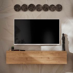 Komodee Meuble TV Suspendue Como - Chene - Miel Truffe - 140 x 30 x 23 cm