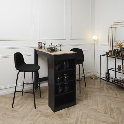 KONAE - Lot de 4 Tabourets de Bar en Velours Côtelé Noir