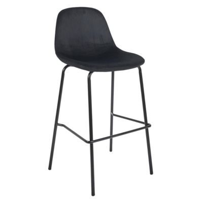 KONAE - Lot de 4 Tabourets de Bar en Velours Côtelé Noir