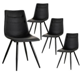 KORA - Lot de 4 Chaises Simili Cuir Noir