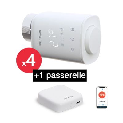KOZii - Lot x4 Thermostats connectés pour radiateurs hydrauliques + passerelle connectée - WK4KZPAHEAU