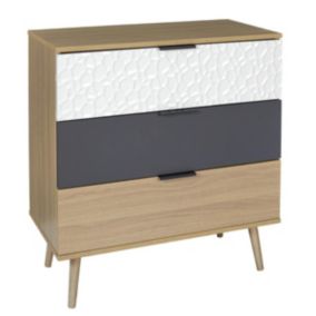 KRAK - Commode Aspect Bois et Motif Craquelé Blanc