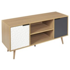 KRAK - Meuble TV Aspect Bois et Motif Craquelé Blanc