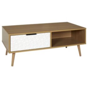 KRAK - Table Basse Aspect Bois et Motif Craquelé Blanc