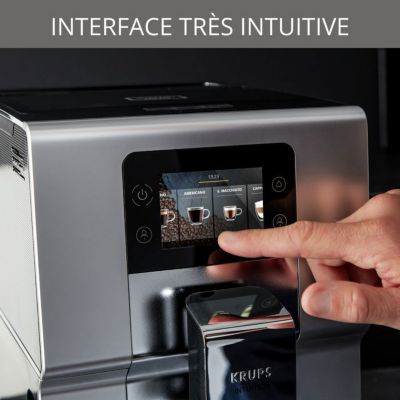 KRUPS Machine à café broyeur à grain, Ecran tactile couleur, 15 recettes, EA875E10