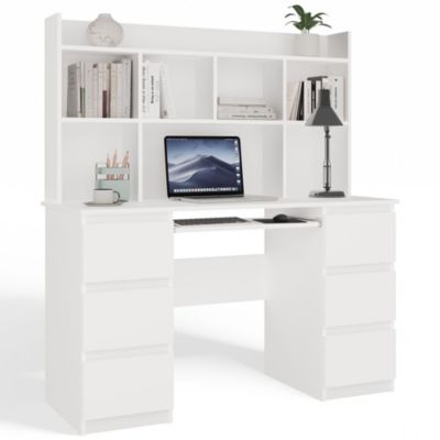 KUBA - Bureau extensible - 6 tiroirs, 5 étagères - 130x51x146 cm - BLANC