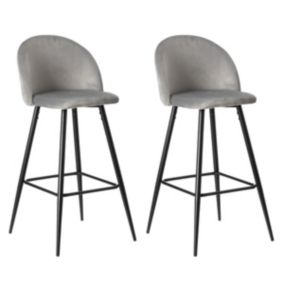 KURBY - Lot de 2 Tabourets de Bar Tissu Gris