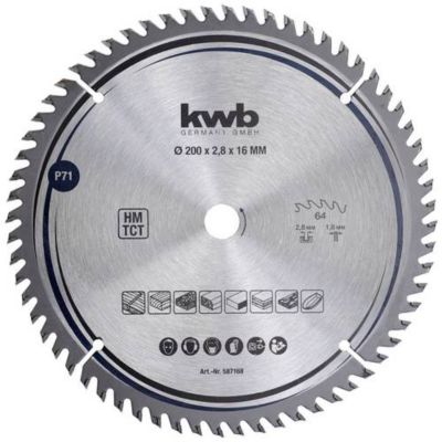 kwb Lame de scie circulaire au carbure 200 x 16 mm, 64 dents, coupe précise