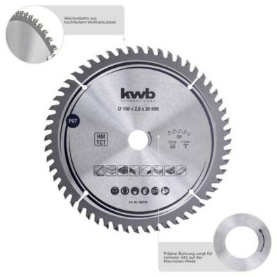 kwb Lame de scie circulaire au carbure 200 x 16 mm, 64 dents, coupe précise
