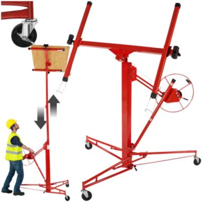 Lève-plaque pliable treuil frein bras extensible 295cm réglage h 140-335cm en acier rouge