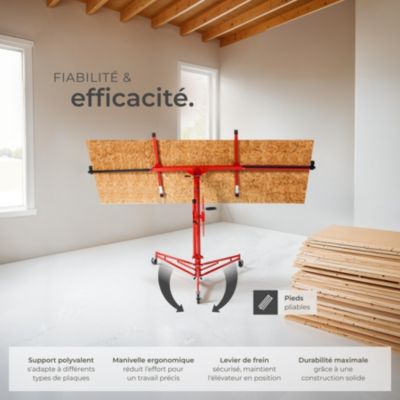 Lève-plaque pliable treuil frein bras extensible 295cm réglage h 140-335cm en acier rouge