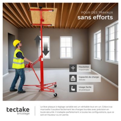 Lève-plaque pliable treuil frein bras extensible 295cm réglage h 140-335cm en acier rouge