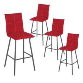 LAGOS - Lot de 4 Tabourets Rouges Hauteur H76cm