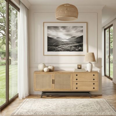 LALALA  Buffet bas en chêne, cannage, métal, 2 tiroirs, 2 portes, 170 cm