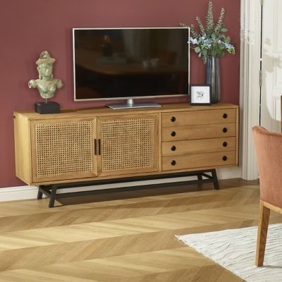 LALALA  Buffet bas en chêne, cannage, métal, 2 tiroirs, 2 portes, 170 cm
